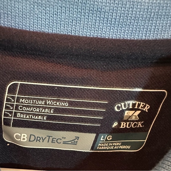 CUTTER & BUCK Mens Golf Polo Shirt Blue Striped Lg ✅ State Auto Insurance Sleeve - Picture 6 of 7